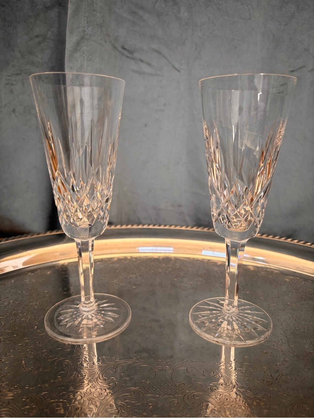 Waterford Crystal Lismore Champagne Flutes Set of 2 Classic Cut Crystal Ireland